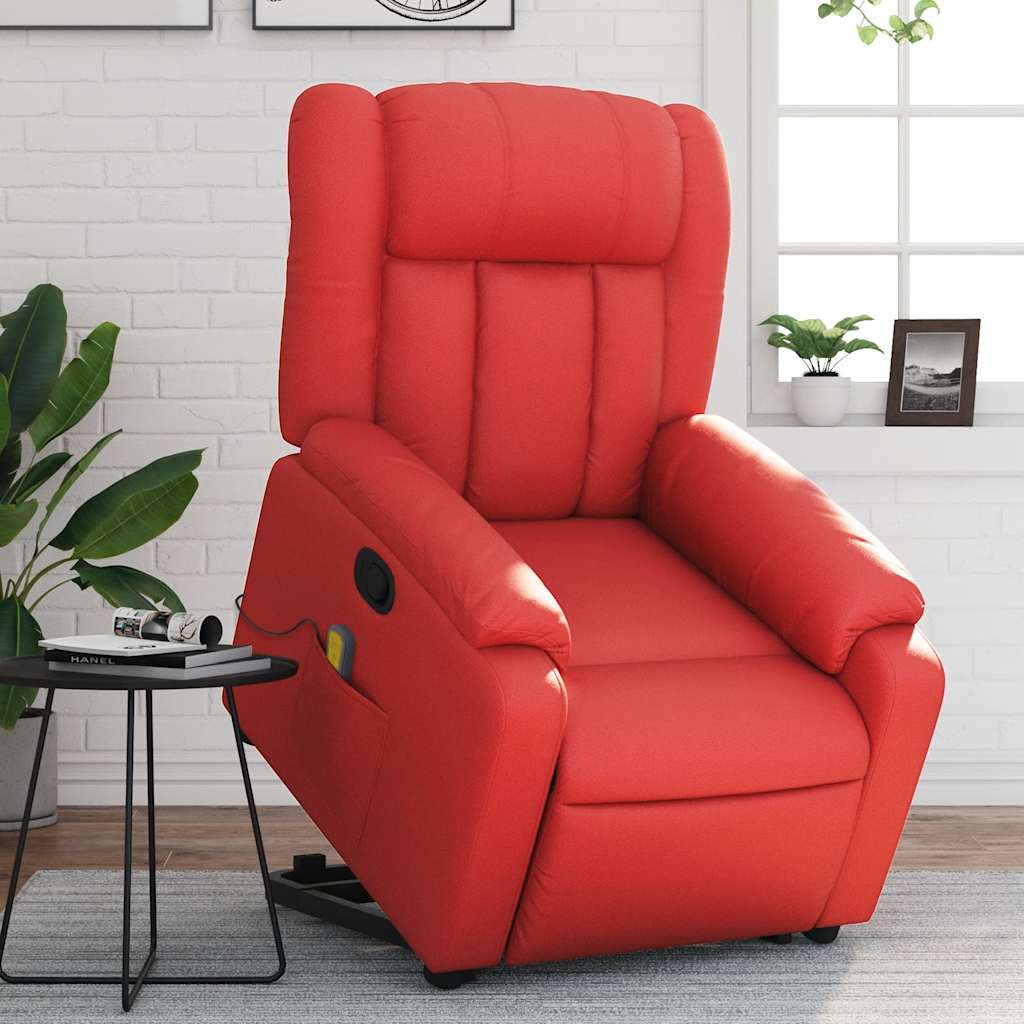 vidaXL Sillón reclinable de masaje de pie cuero artificial rojo