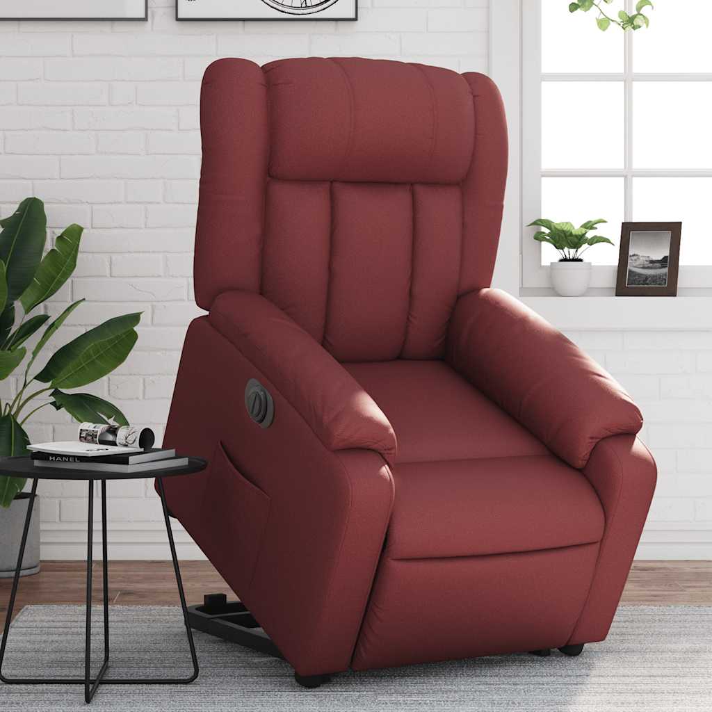 vidaXL Sillón elevable eléctrico cuero artificial rojo tinto