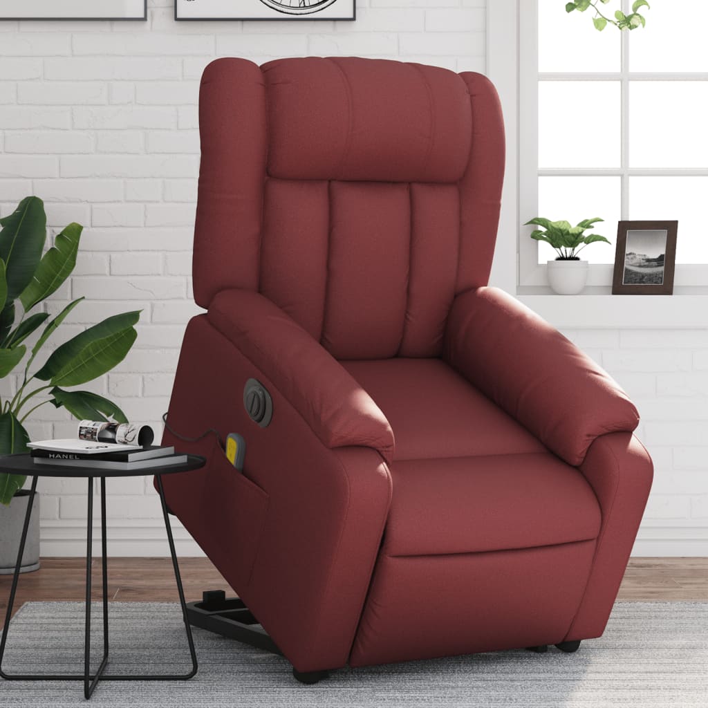 vidaXL Sillón de masaje elevable eléctrico cuero artificial rojo tinto