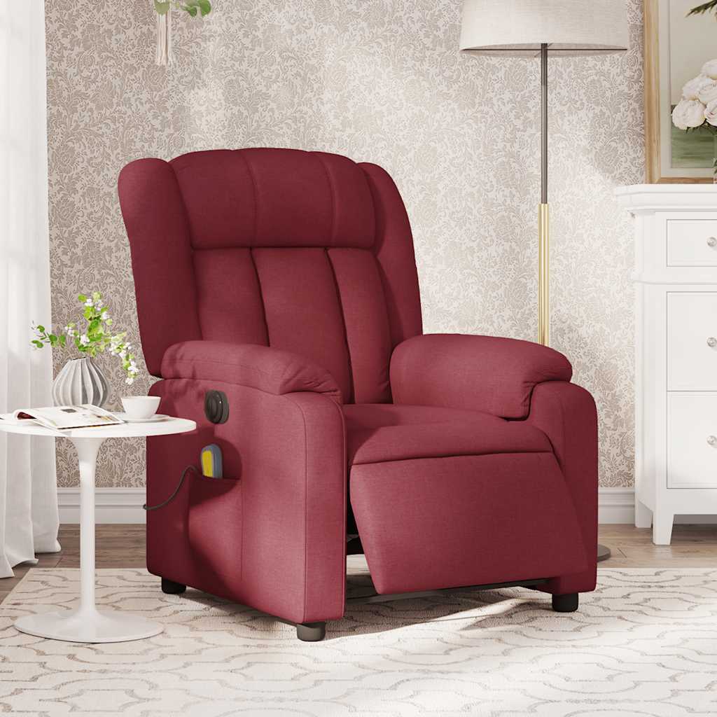vidaXL Sillón de masaje reclinable eléctrico tela rojo tinto