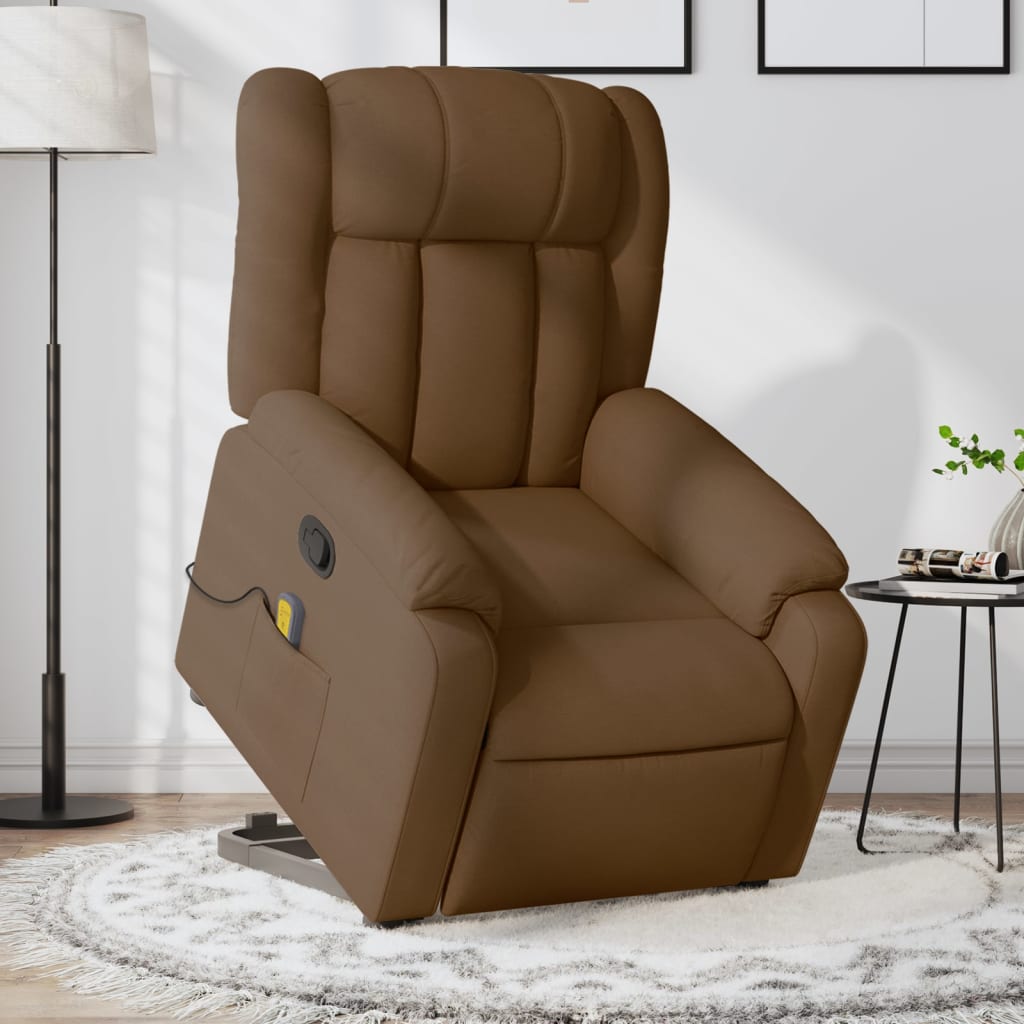 vidaXL Silla de masaje reclinable de pie de tela marrón