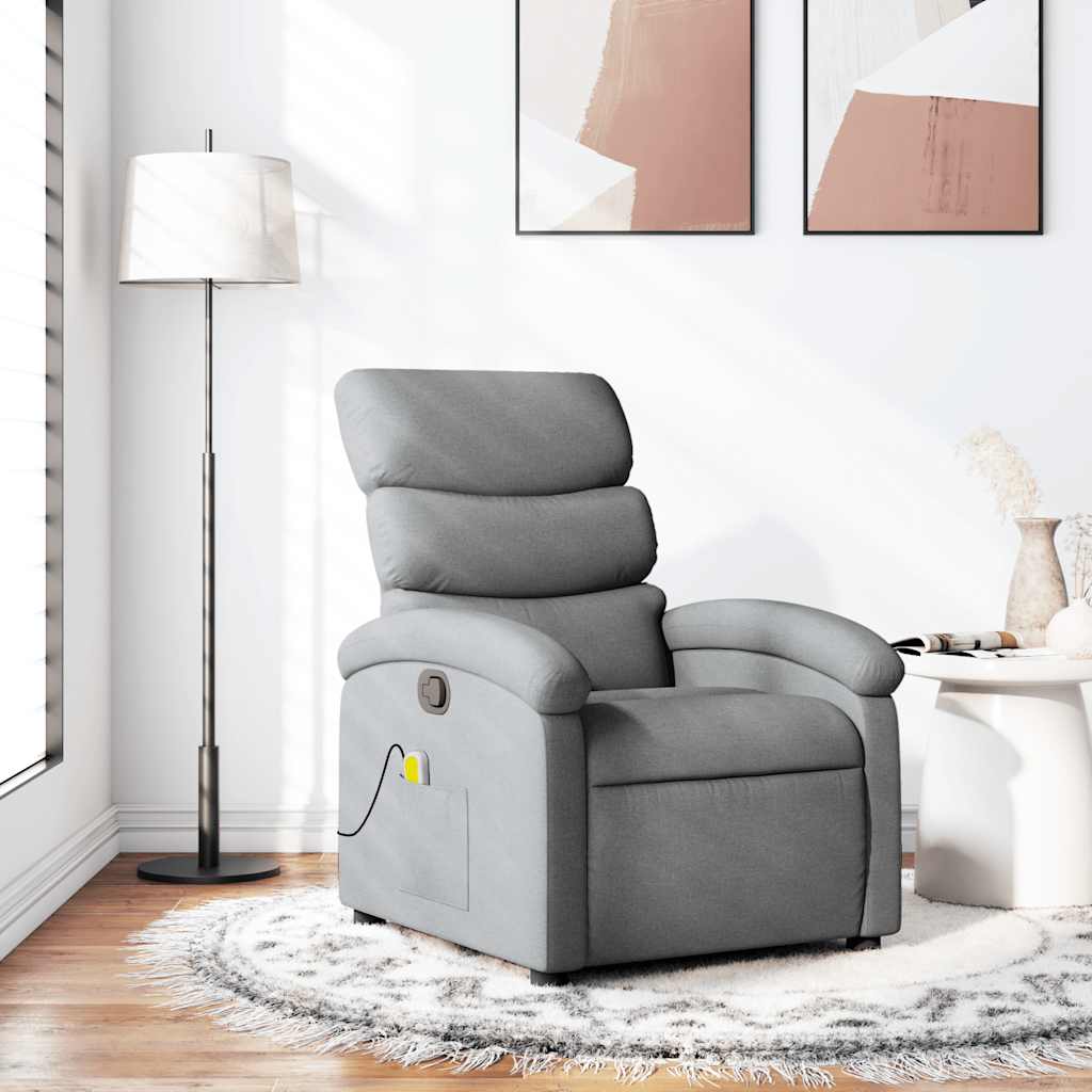 vidaXL Sillón reclinable de masaje con tela gris claro