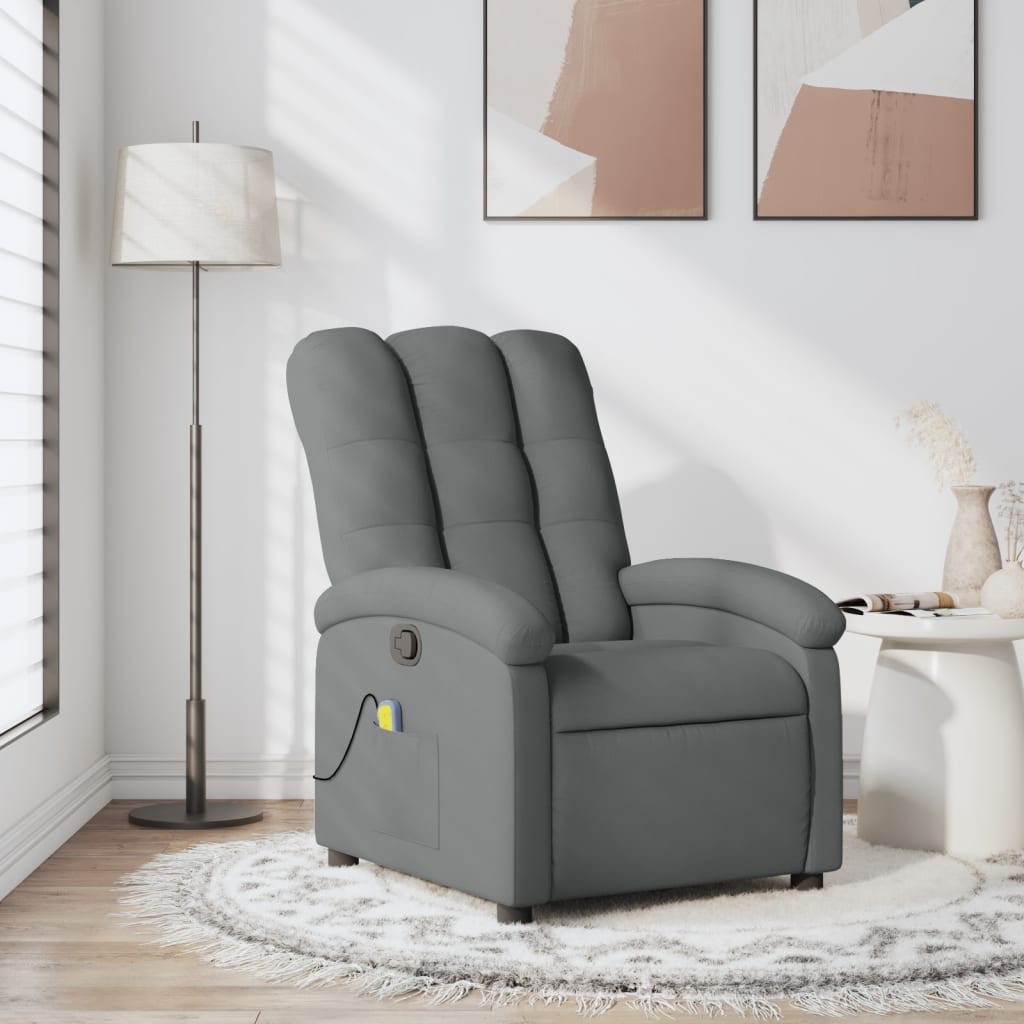 vidaXL Sillón reclinable de masaje con tapicería gris oscuro