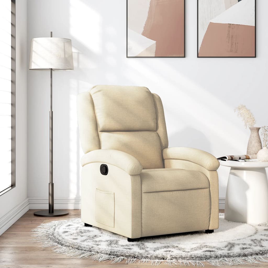 vidaXL Sillón reclinable tapizado en tela color crema