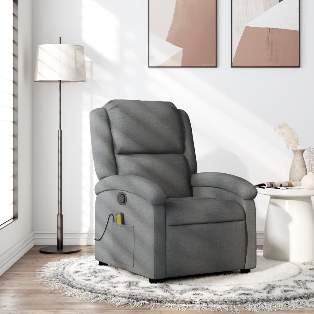 vidaXL Sillón reclinable de masaje de tela gris oscuro