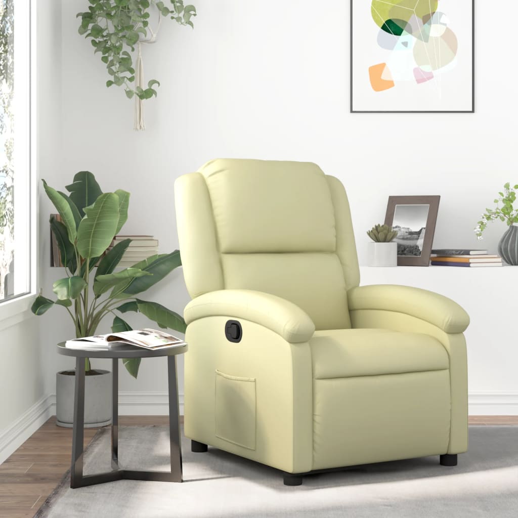 vidaXL Sillón reclinable de piel auténtica color crema