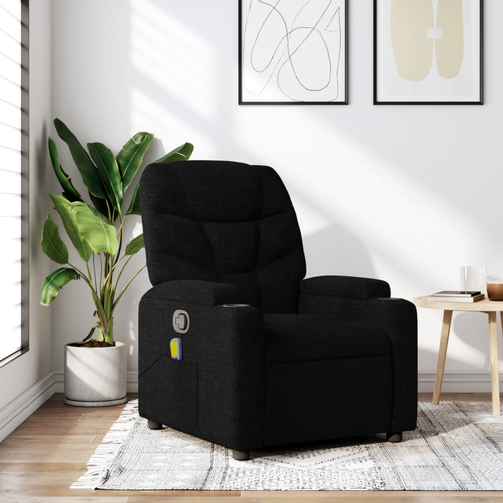 vidaXL Sillón reclinable de masaje con tela negra