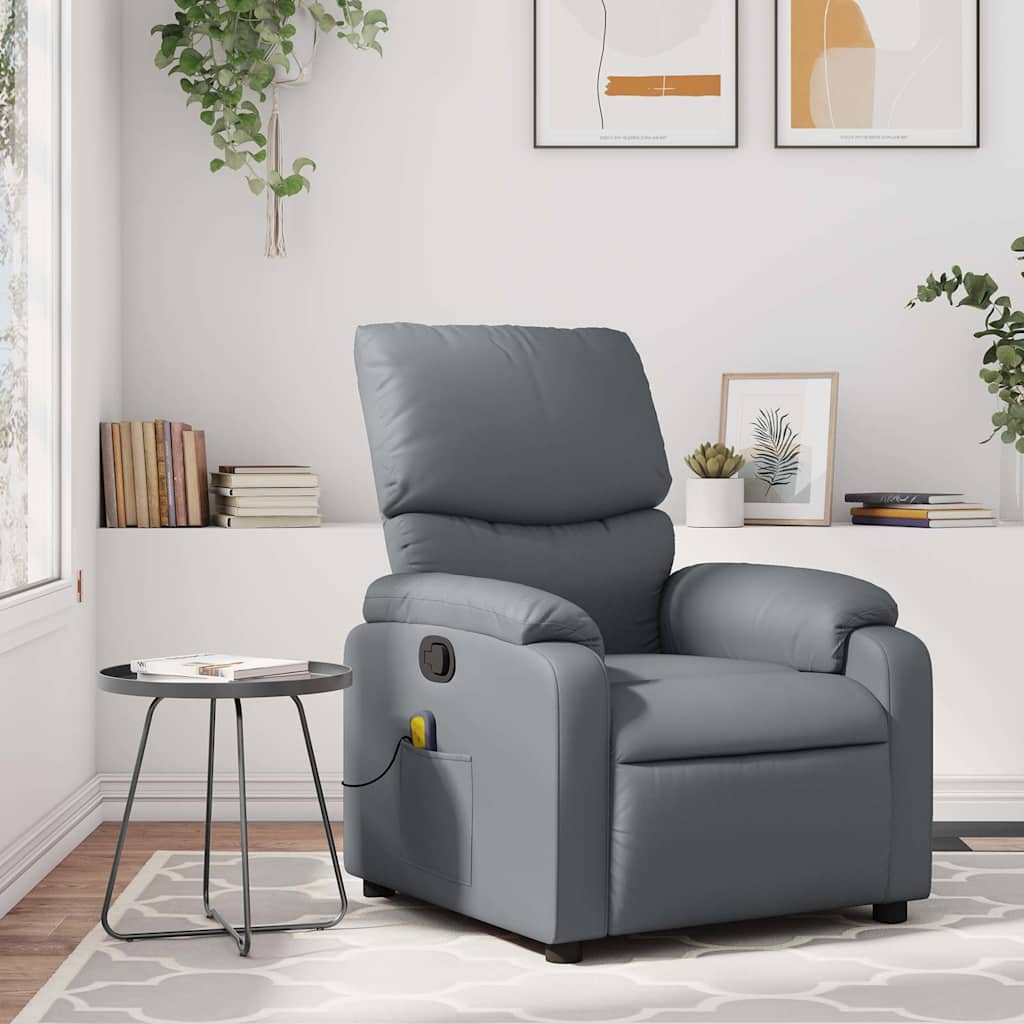 vidaXL Sillón reclinable de masaje en piel sintética gris