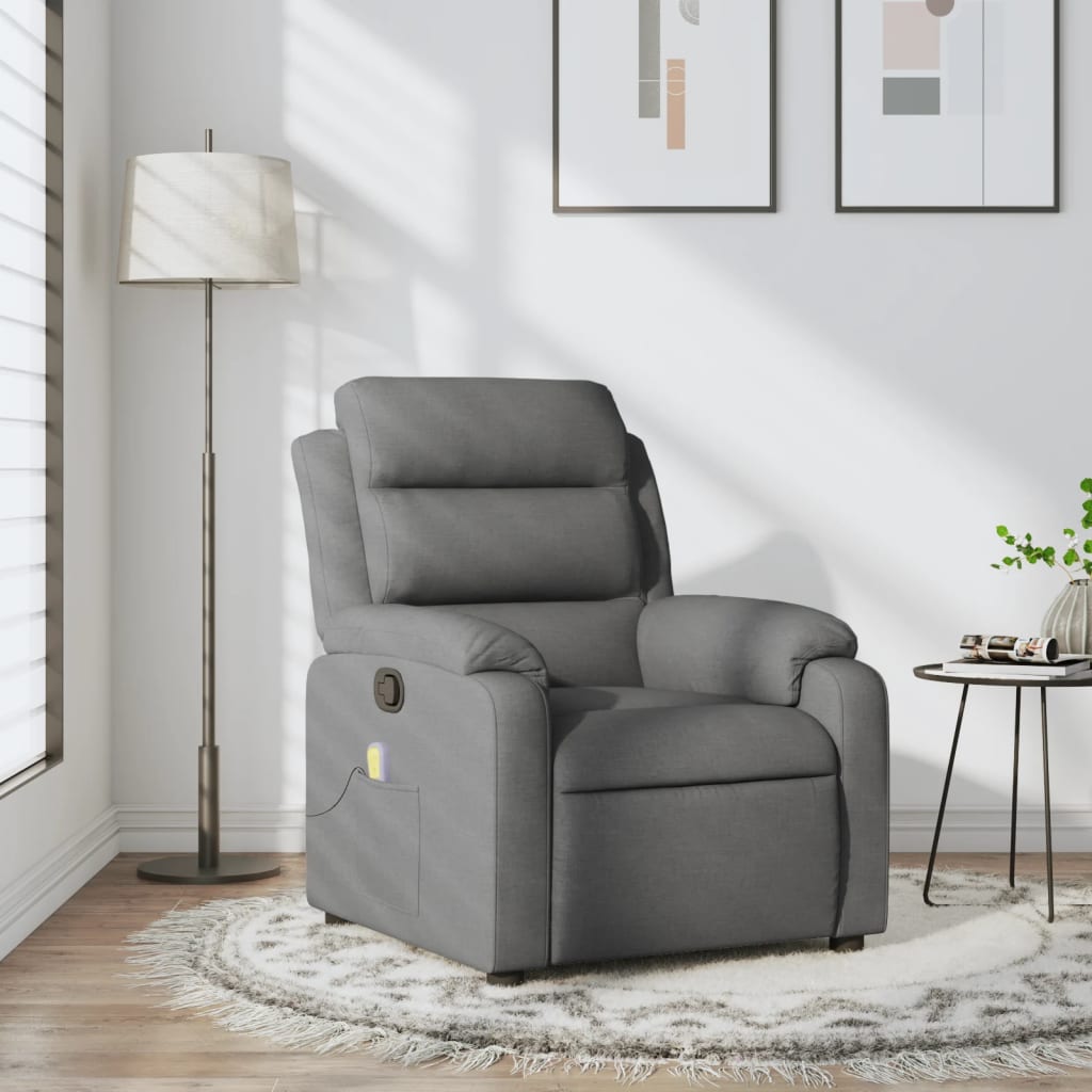 vidaXL Sillón reclinable de masaje con tapicería gris oscuro