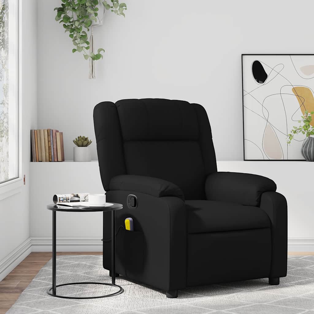 vidaXL Sillón reclinable de masaje en piel sintética negra