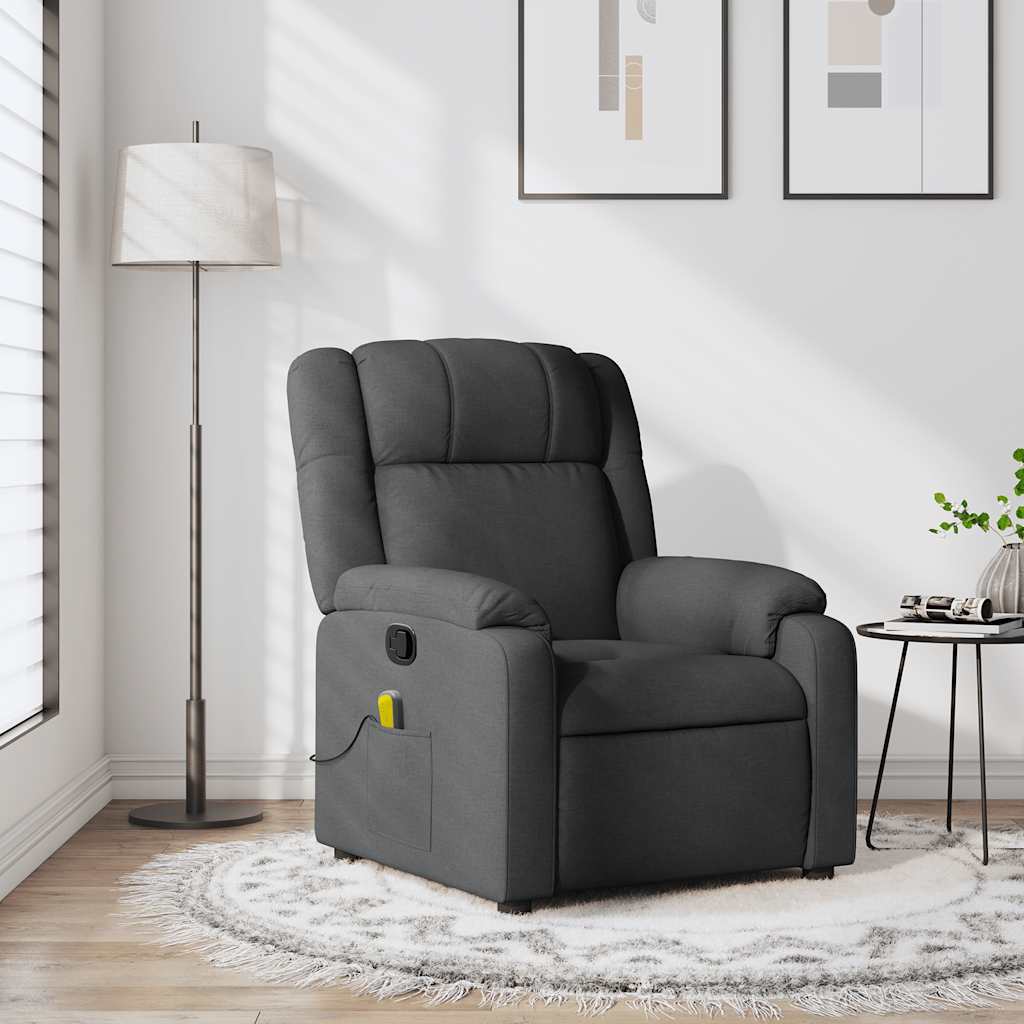 vidaXL Sillón reclinable de masaje con tapicería gris oscuro