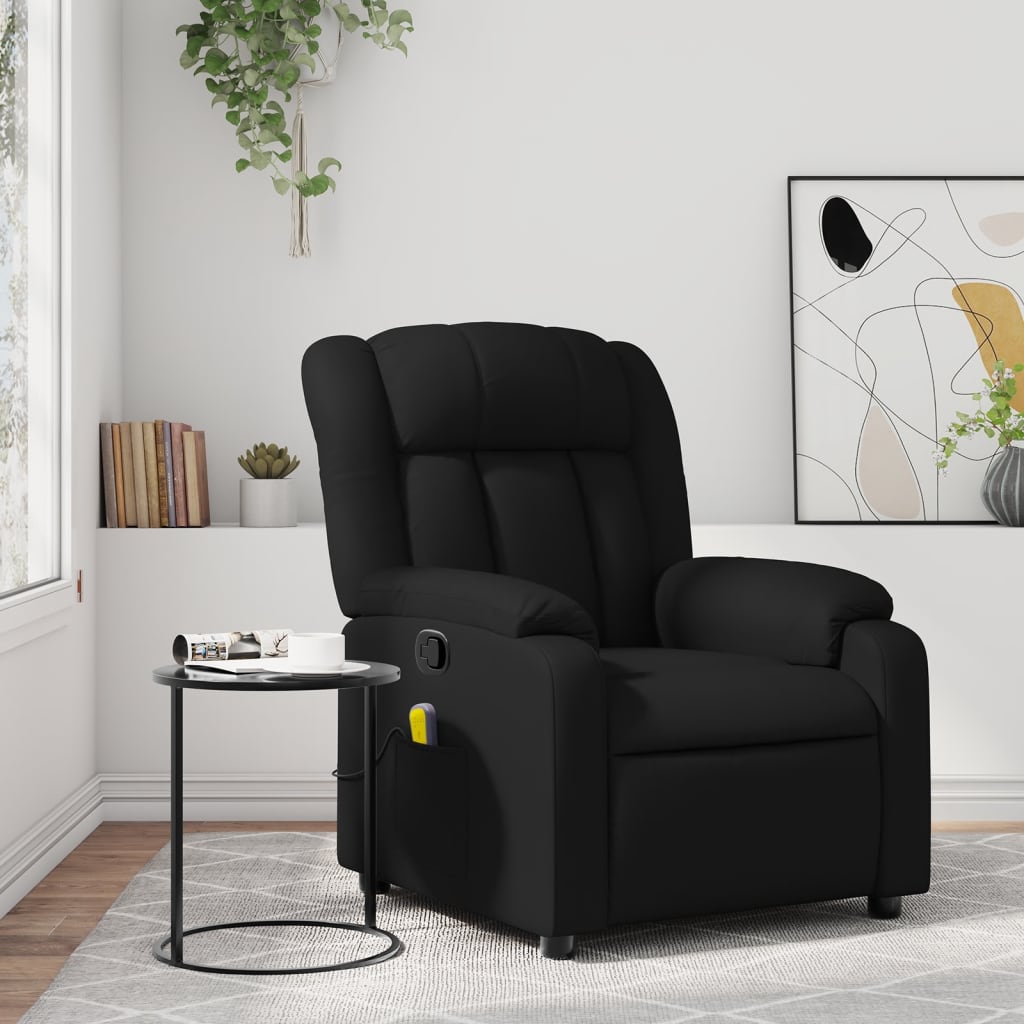 vidaXL Sillón reclinable de masaje en piel sintética negra