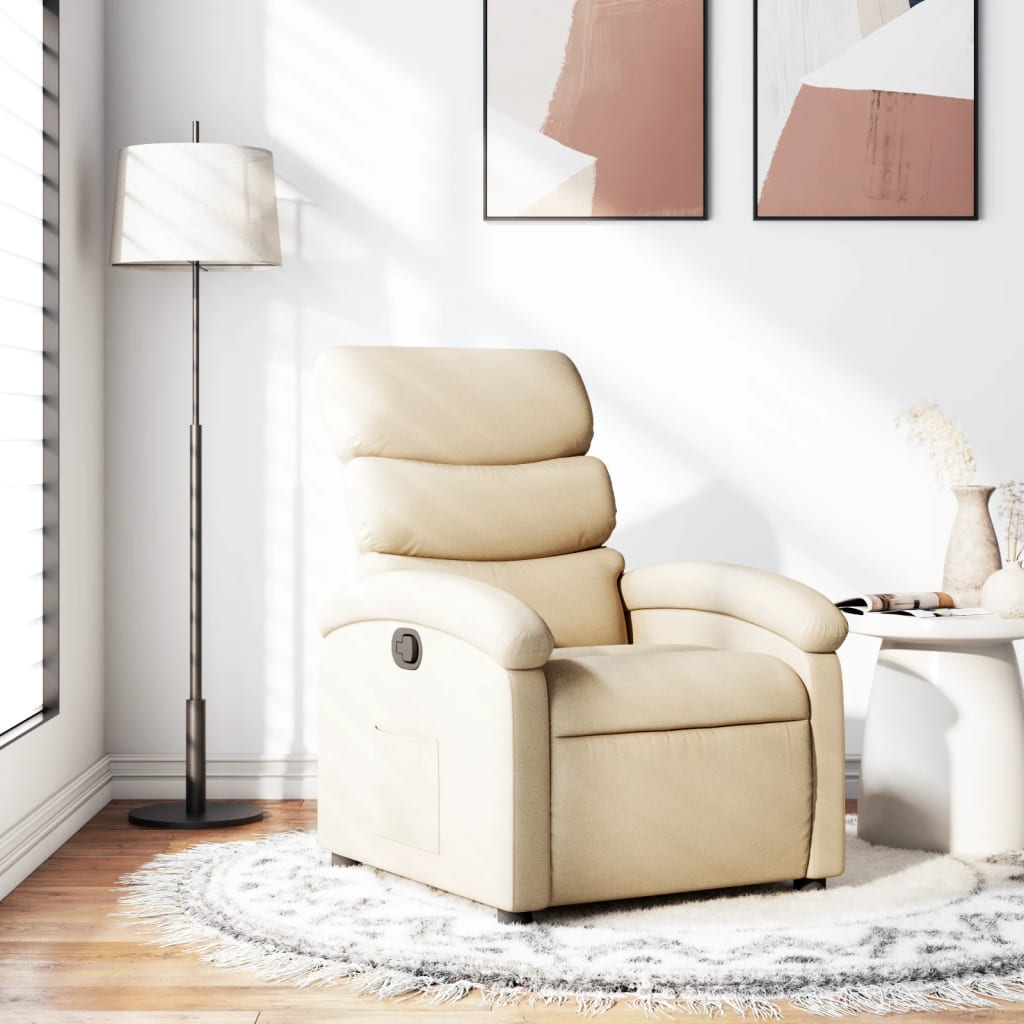 vidaXL Sillón reclinable tapizado en tela color crema