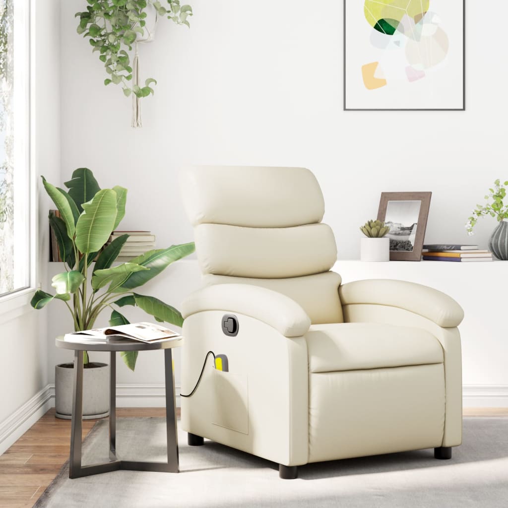 vidaXL Sillón reclinable de masaje de piel sintética color crema