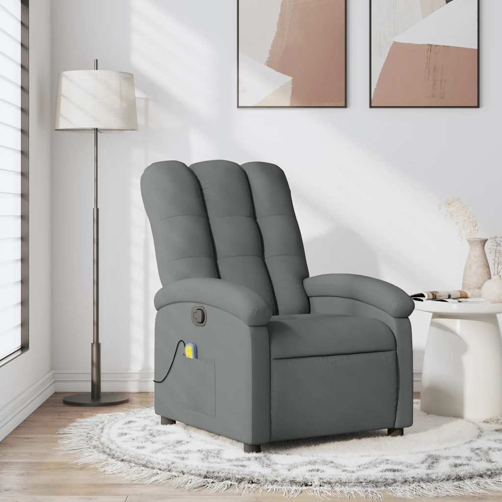 vidaXL Sillón reclinable de masaje con tapicería gris oscuro