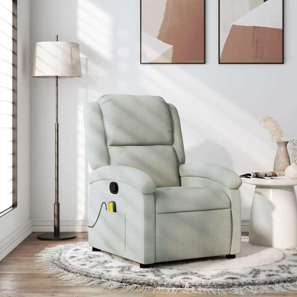 vidaXL Sillón reclinable de masaje de terciopelo gris claro