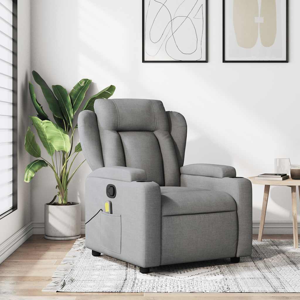 vidaXL Sillón reclinable de masaje con tela gris claro