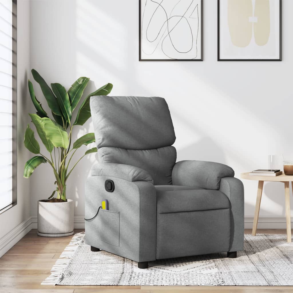 vidaXL Sillón reclinable de masaje con tela gris claro