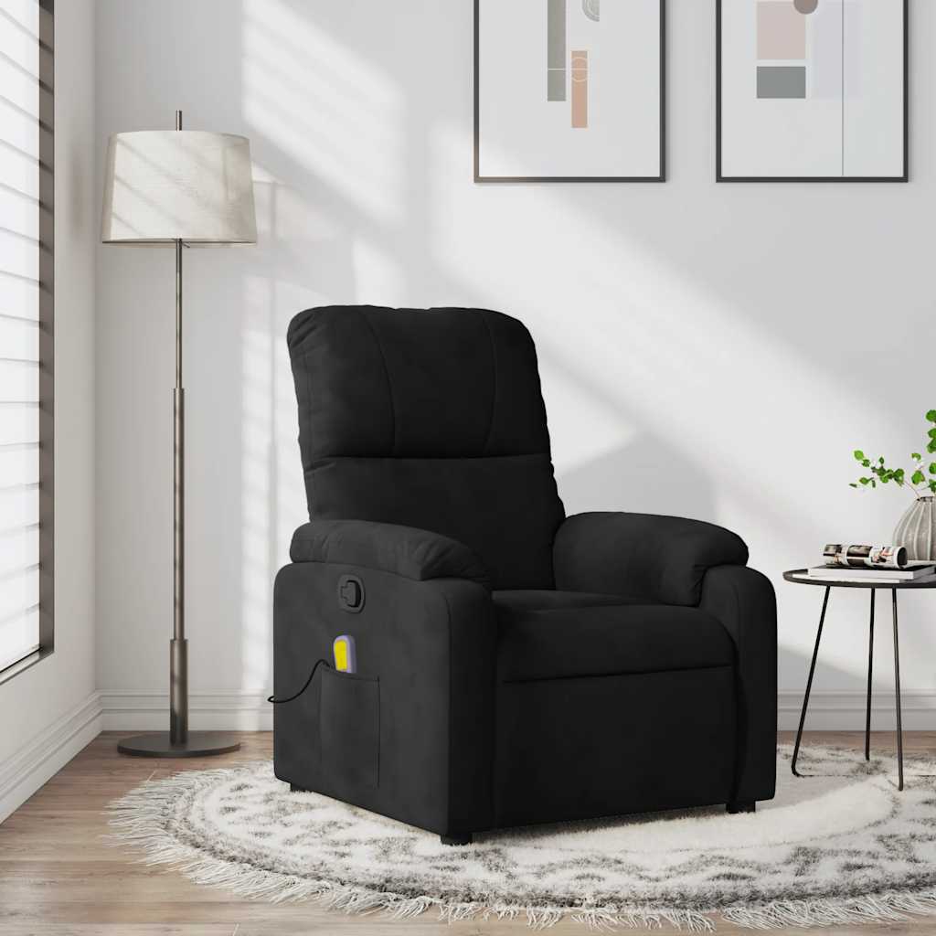 vidaXL Sillón reclinable de masaje con tejido de microfibra negro