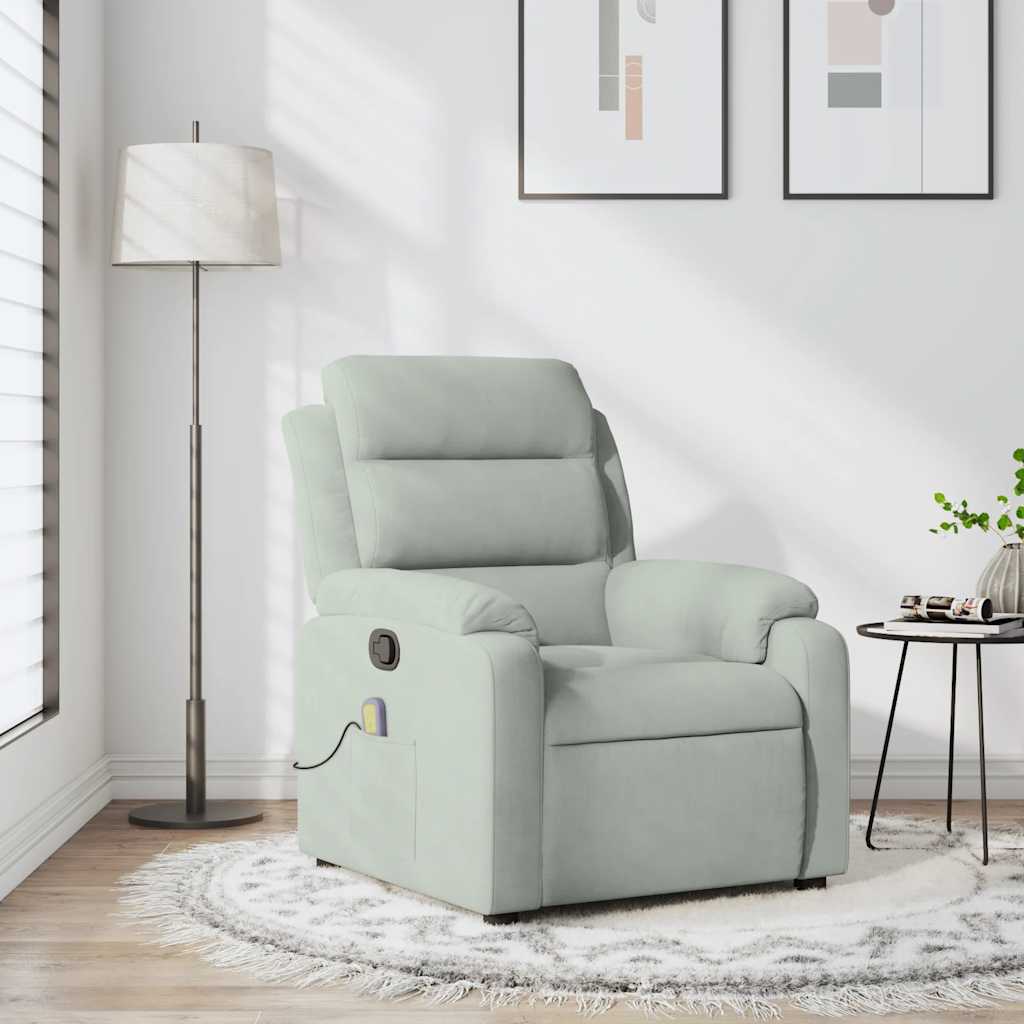 vidaXL Sillón reclinable de masaje de terciopelo gris claro