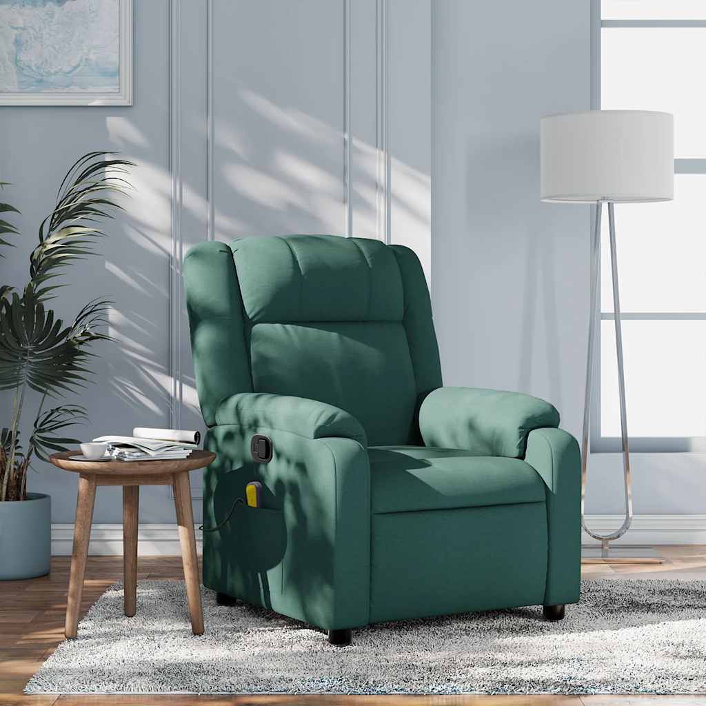 vidaXL Sillón reclinable de masaje con tela verde oscuro