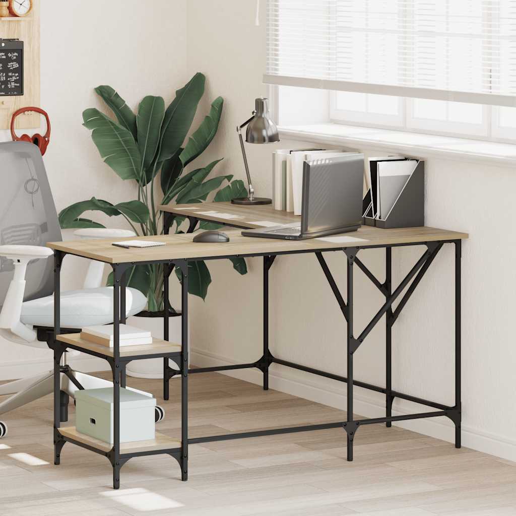 vidaXL Escritorio madera de ingeniería roble Sonoma 139x139x75 cm