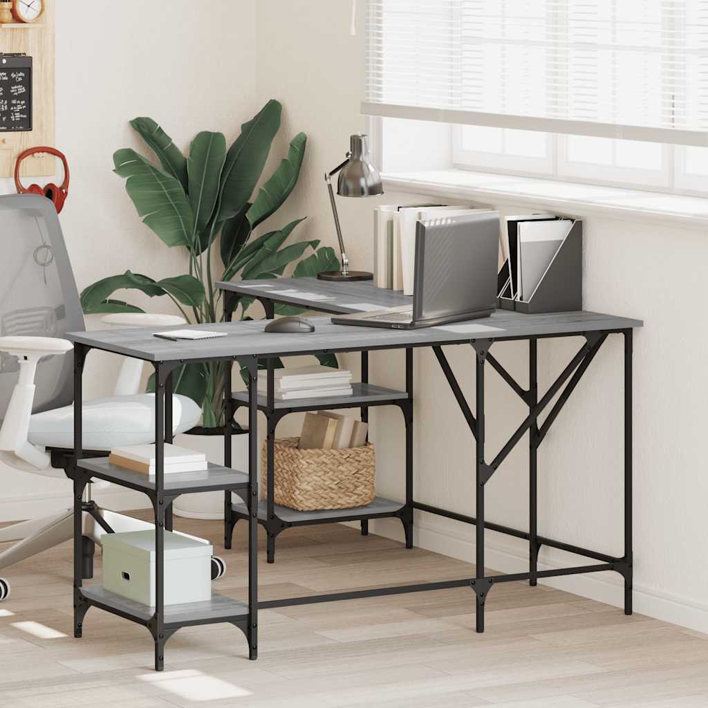 vidaXL Escritorio madera de ingeniería gris Sonoma 139x139x75 cm