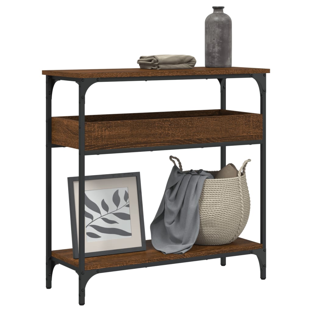 vidaXL Mesa consola estante madera ingeniería marrón roble 75x29x75 cm