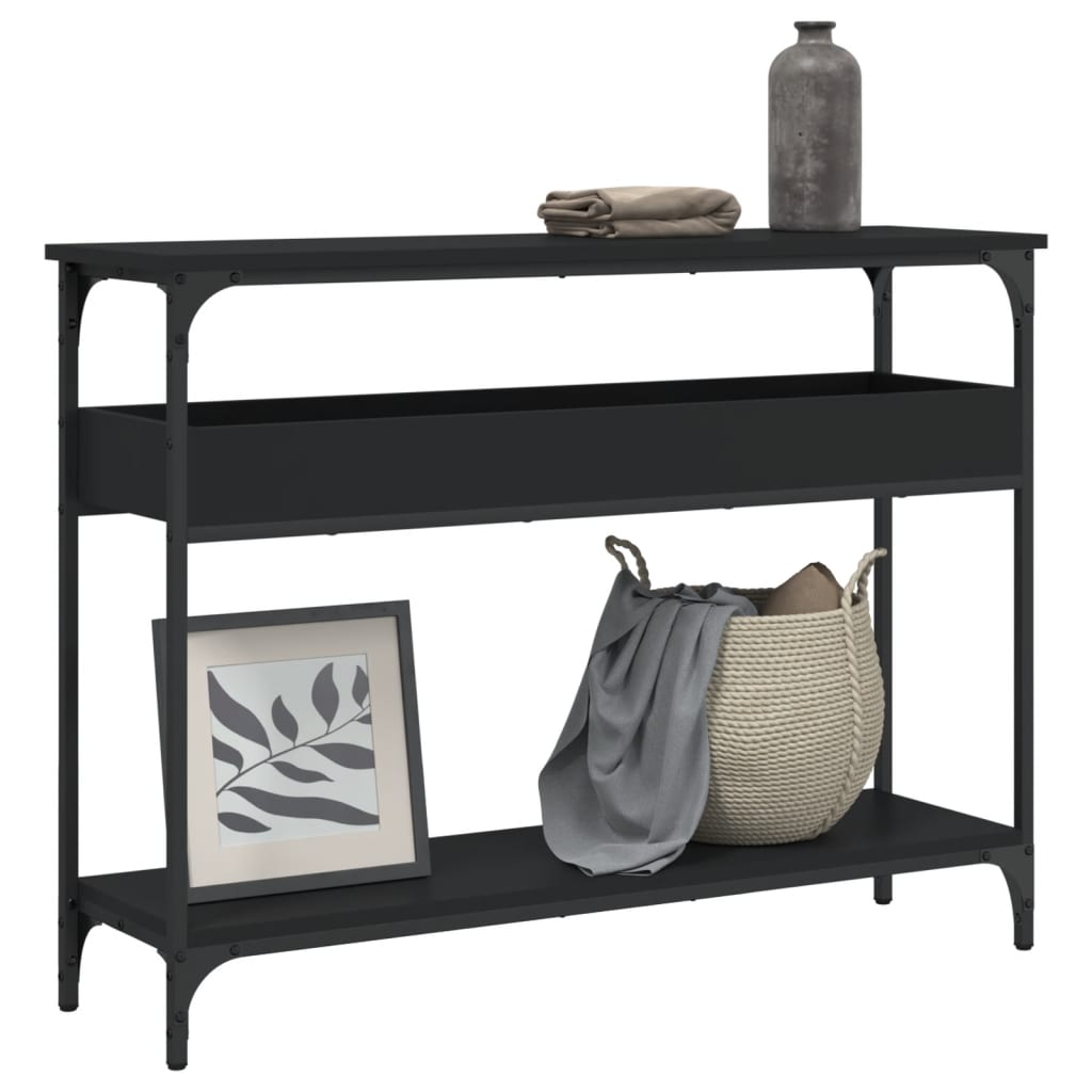 vidaXL Mesa consola con estante madera ingeniería negra 100x29x75 cm