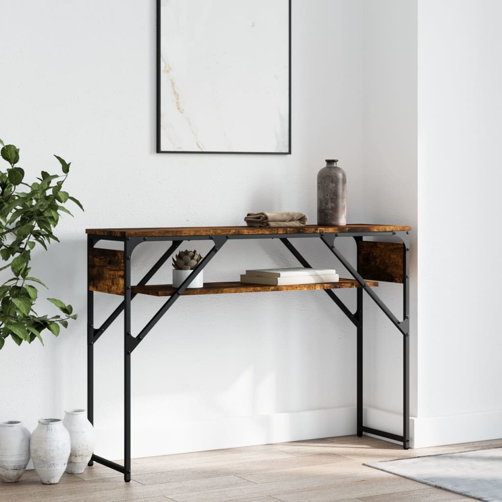 vidaXL Mesa consola estante madera ingeniería roble humo 105x30x75 cm
