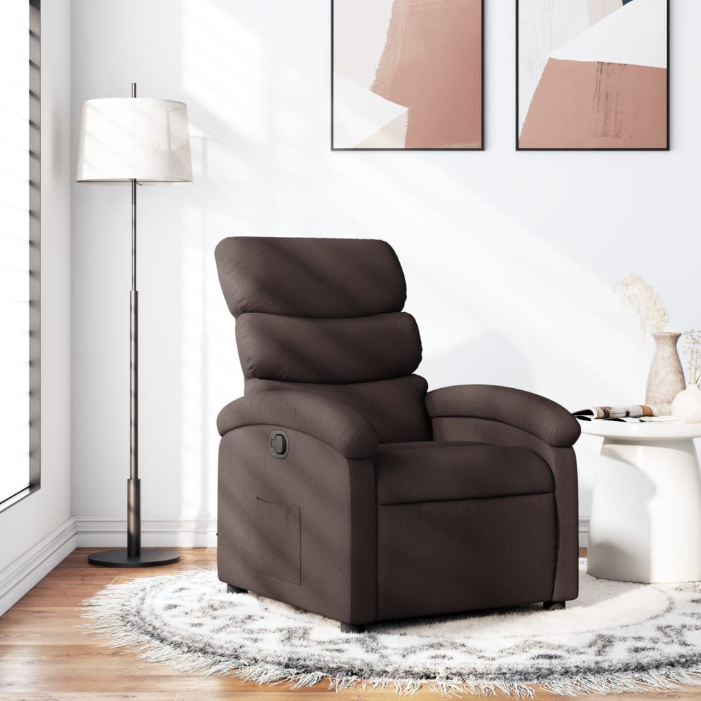 vidaXL Sillón reclinable de tela marrón oscuro