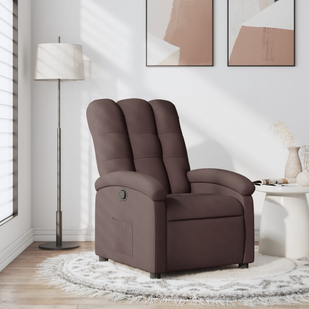vidaXL Sillón reclinable de tela marrón oscuro