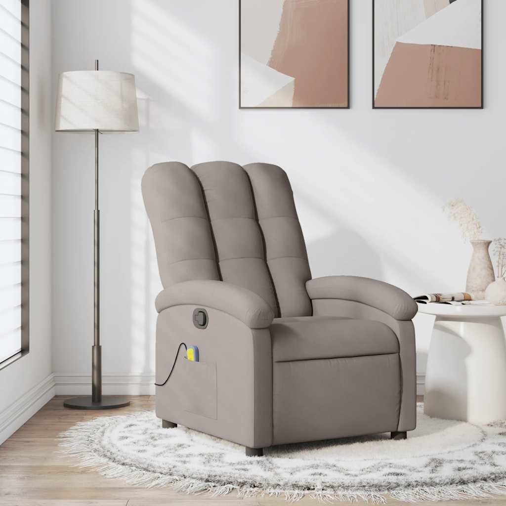 vidaXL Sillón de masaje reclinable de tela gris taupé