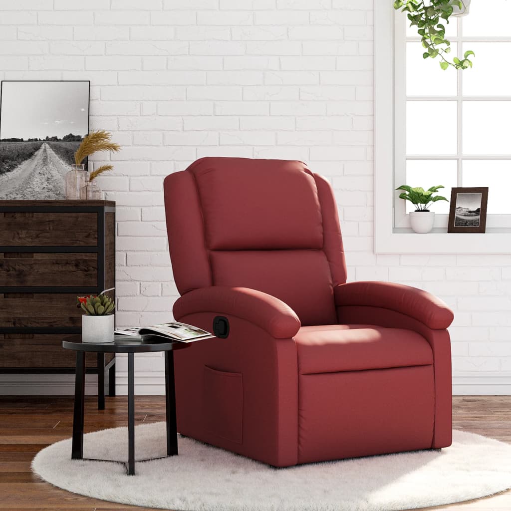 vidaXL Sillón reclinable de cuero sintético rojo tinto