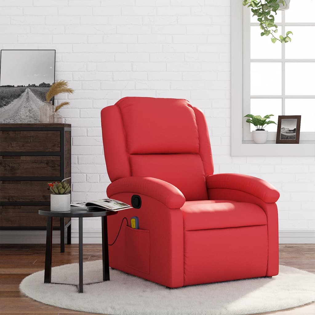 vidaXL Sillón de masaje reclinable cuero sintético rojo