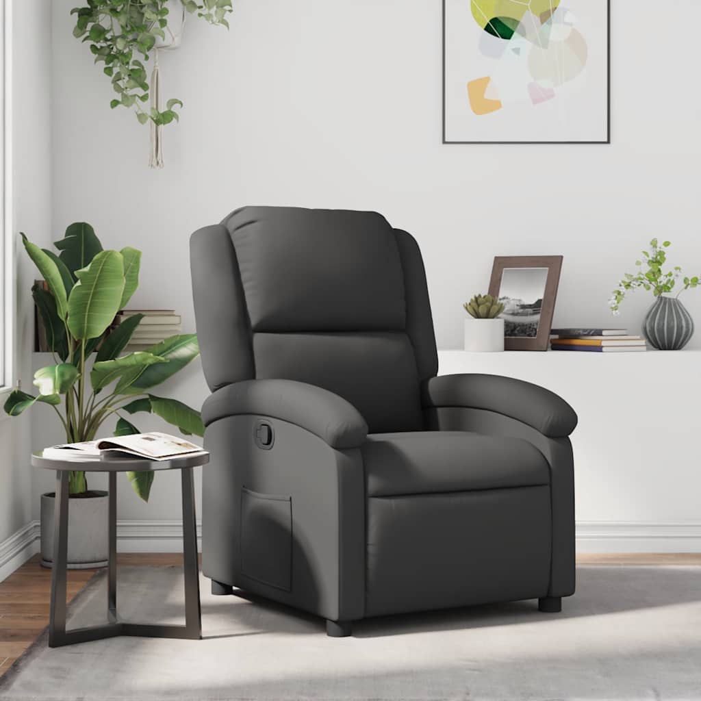 vidaXL Sillón reclinable de cuero auténtico gris