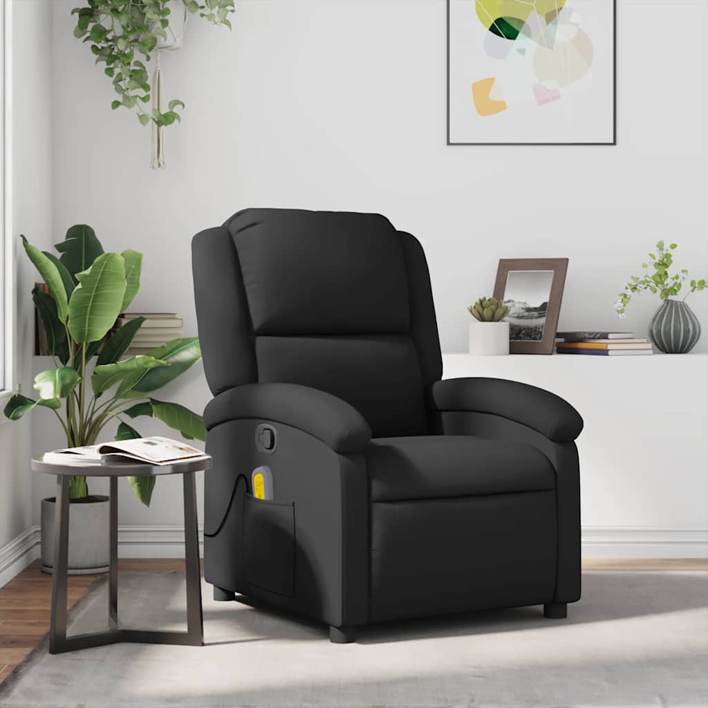 vidaXL Sillón reclinable de masaje cuero auténtico negro