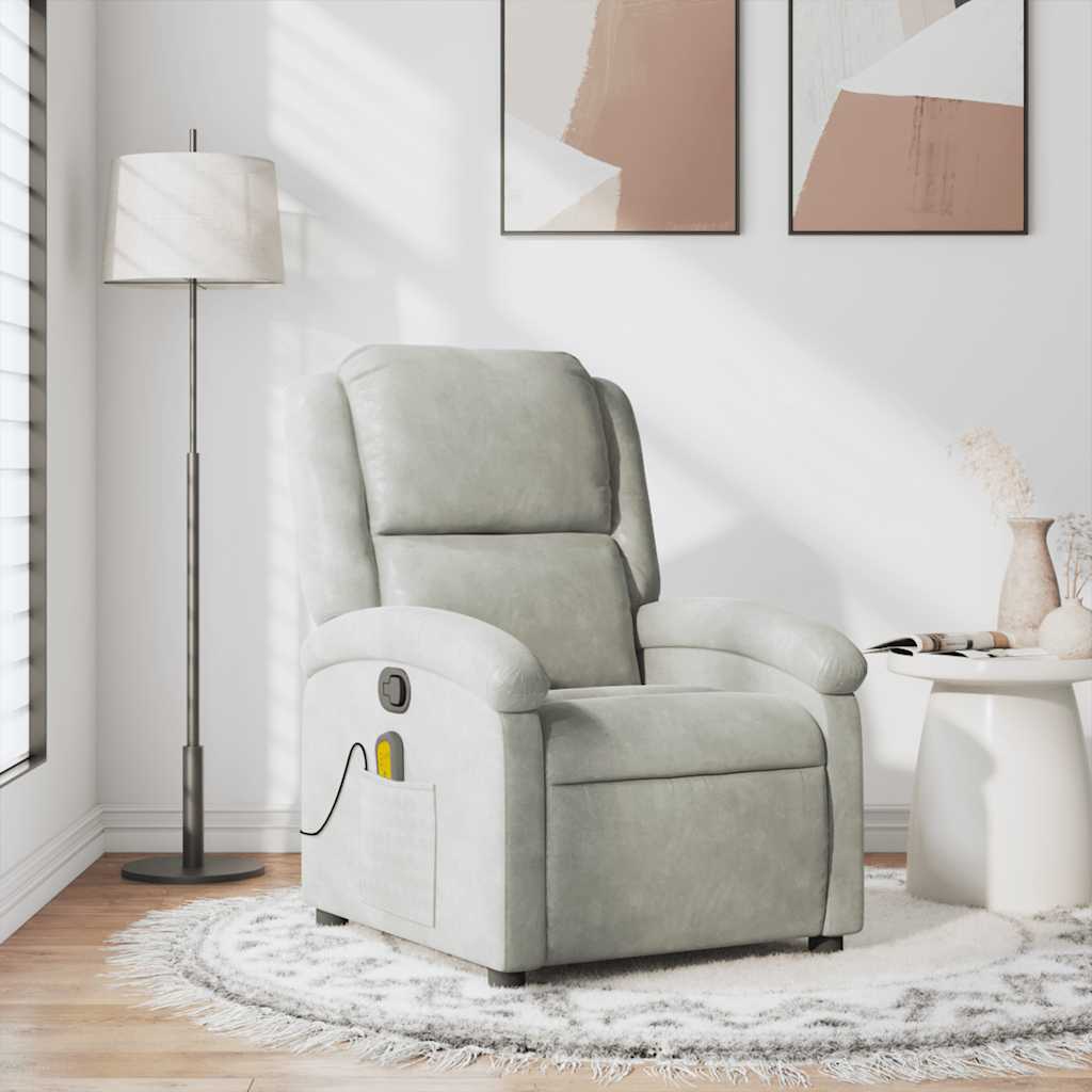 vidaXL Sillón reclinable de masaje terciopelo gris claro