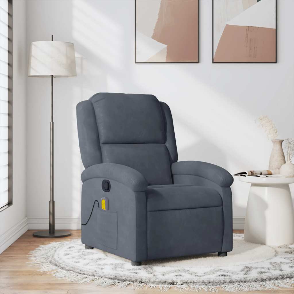 vidaXL Sillón de masaje reclinable de terciopelo gris oscuro