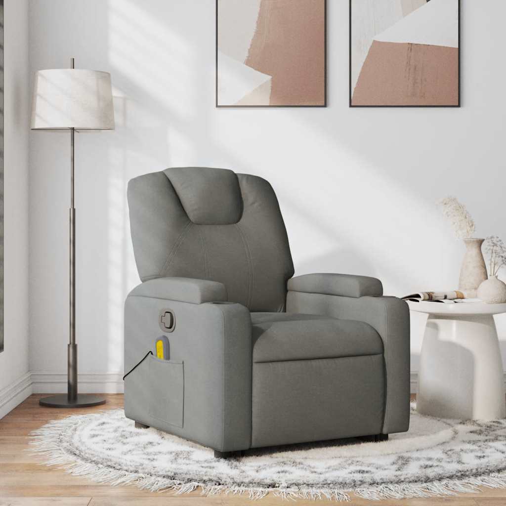 vidaXL Sillón de masaje reclinable de tela gris oscuro