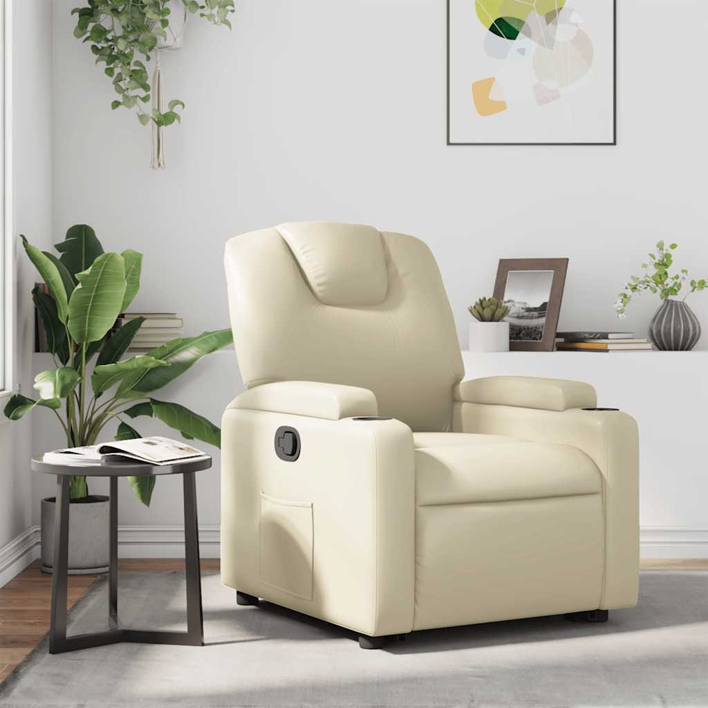 vidaXL Sillón reclinable de cuero sintético crema
