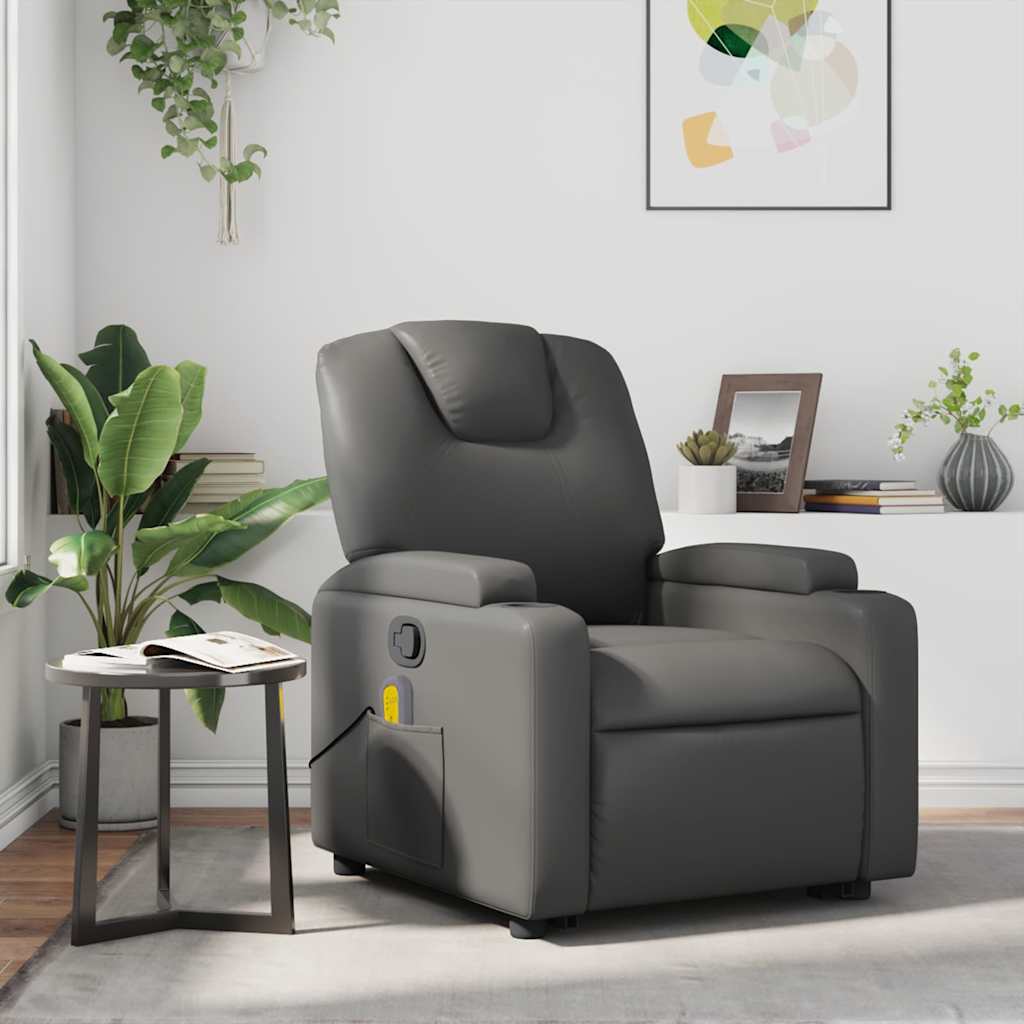 vidaXL Sillón de masaje reclinable cuero sintético gris