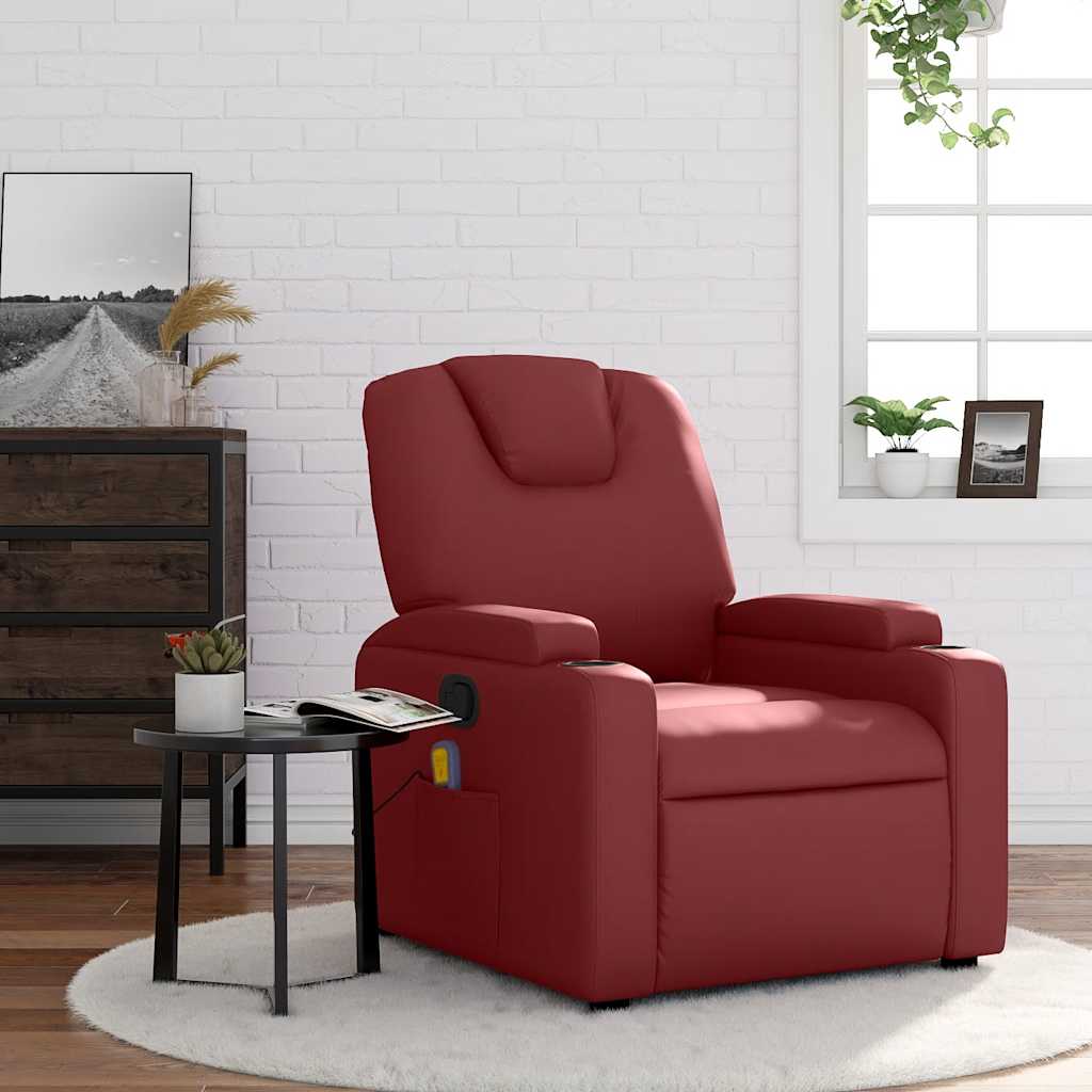 vidaXL Sillón de masaje reclinable cuero sintético rojo tinto