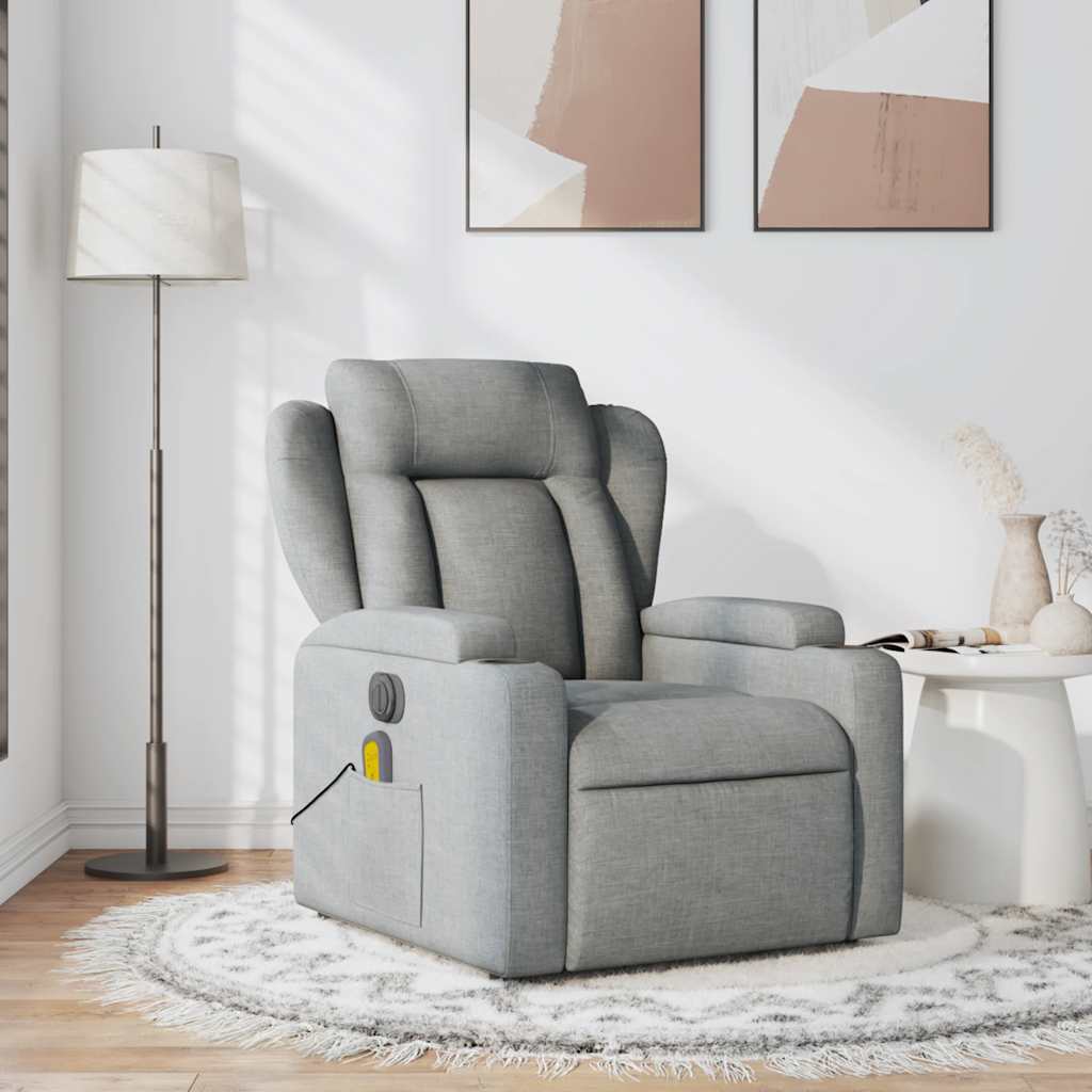 vidaXL Sillón reclinable de masaje de tela gris claro