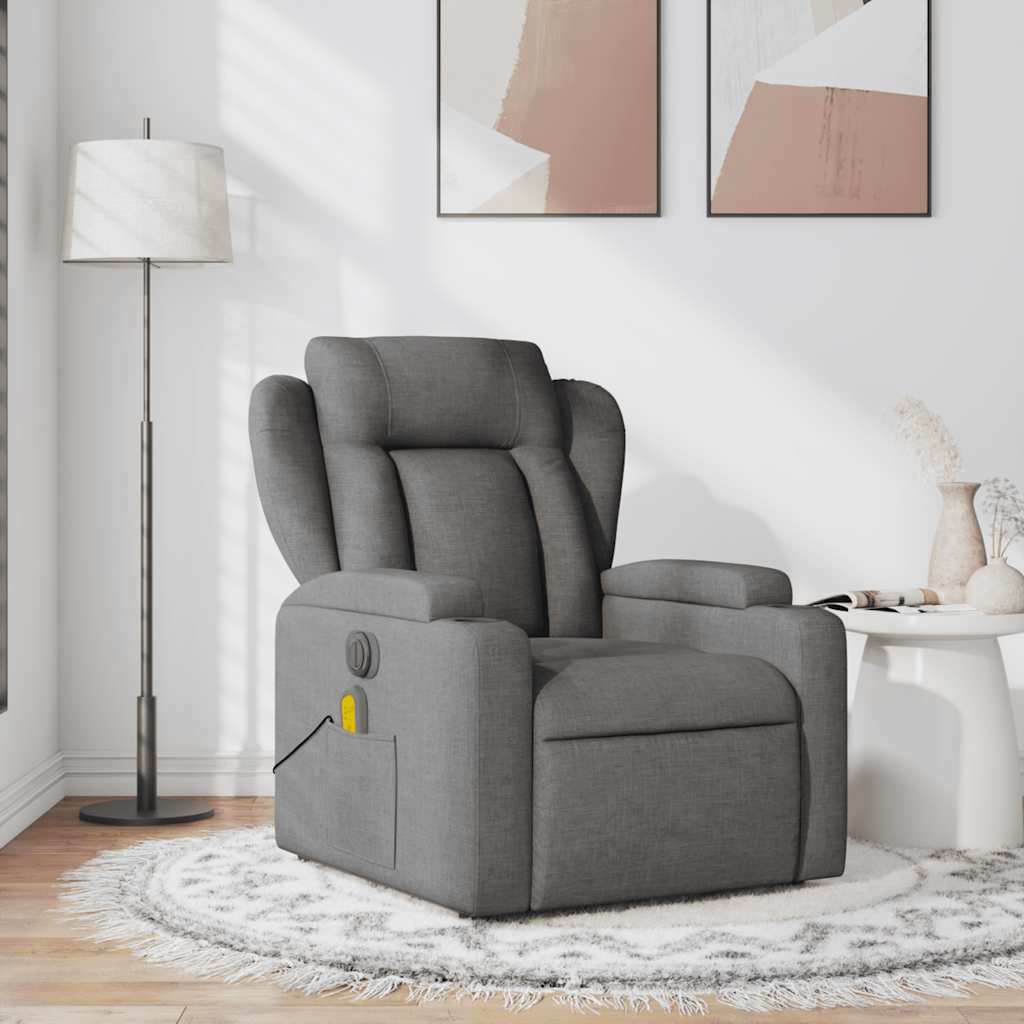 vidaXL Sillón de masaje reclinable de tela gris oscuro