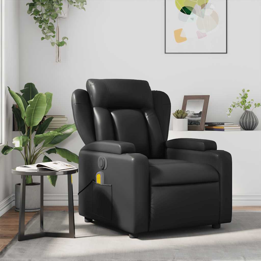 vidaXL Sillón de masaje reclinable cuero sintético negro