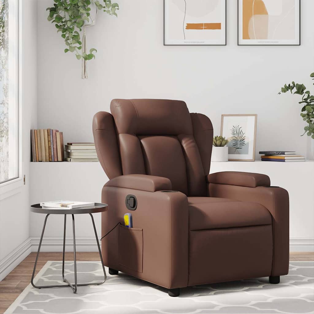 vidaXL Sillón de masaje reclinable cuero sintético marrón