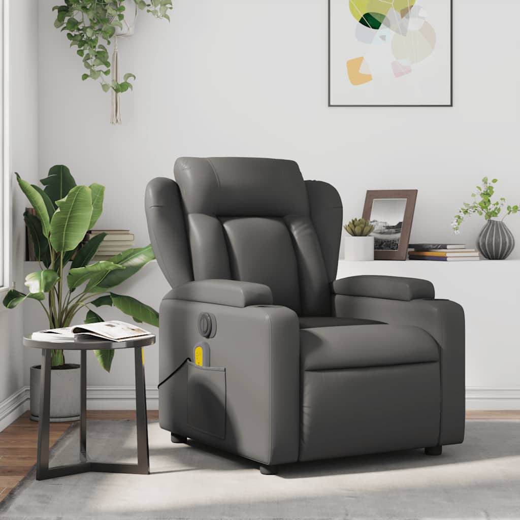vidaXL Sillón de masaje reclinable cuero sintético gris
