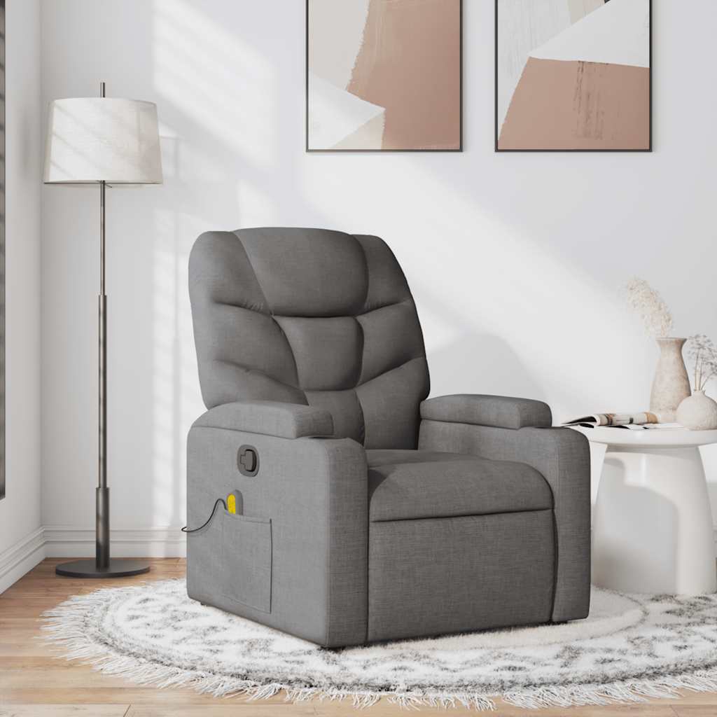vidaXL Sillón de masaje reclinable de tela gris oscuro
