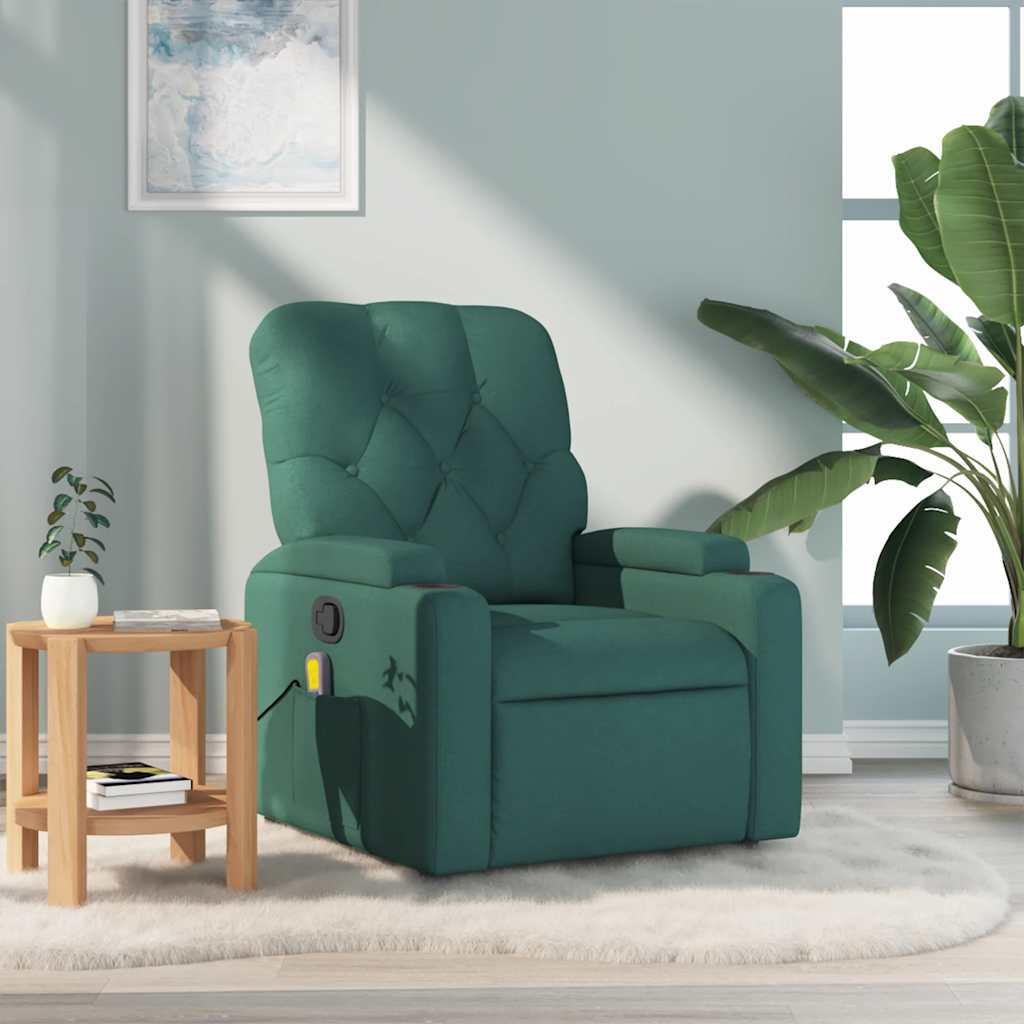 vidaXL Sillón de masaje reclinable de tela verde oscuro